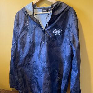 Vans Hooded Jacket Mens Medium Black Skate Streetwear Zip Windbreaker Shell Fit!